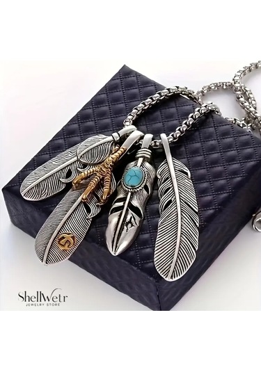 Totem Wings Otantik 4 Lü Tüy Detaylı 925 Ayar Gümüş Zincir Unisex Kolye Gümüş