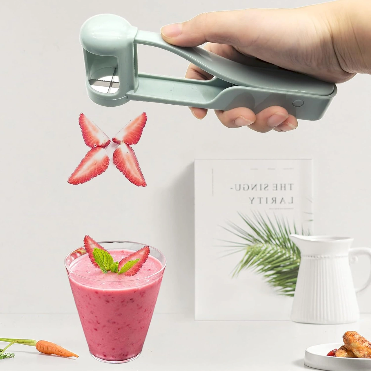 Qingmipy Mavi Abs+201 Paslanmaz Çelik Meyve Dilimleyici - Üzüm Ve Taze Meyve Bölücü Aleti 17x6x4cm, 50.7g Mavi