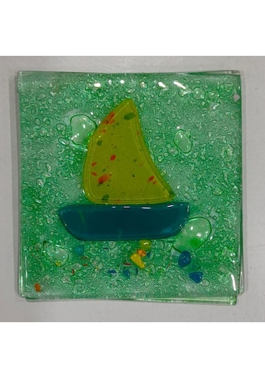 Şeker Portakalım Yelkenli Desenli Banyo Cam Gider Kapağı Süsü Çok Renkli