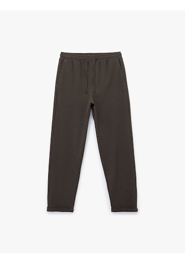 Koton Viskon Karışımlı Cep Detaylı Dokulu Beli Bağcıklı Pantolon Kahverengi 6wam40089hw Kahve