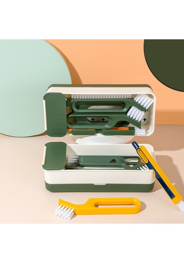 Shineyee Yeşil 4'lü Çok Amaçlı Temizlik Fırçaları Seti: Boşluk Fırçaları 3 Adet + Zemin Fırçası + Depolama Kutusu - Oda Köşeleri, Pencereler, Mermer Aralıkları İçin Derin Temizlik Yeşil