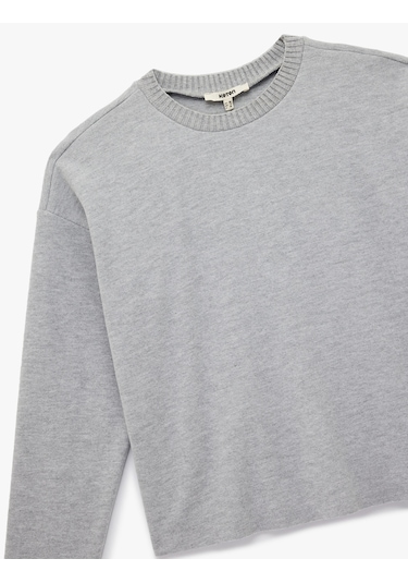 Koton Uzun Kollu Bisiklet Yaka Basic Sweatshirt Gri 6wak10092ek Gri