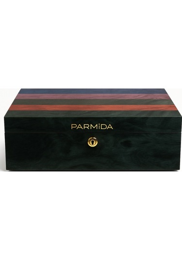 Parmida Çizgi Desenli Ahşap Sedir Humidor Puro Kutusu