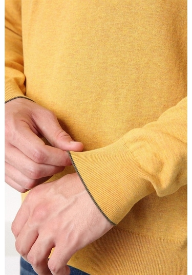 Ferraro K.Sarı Polo Yaka Fermuarlı Erkek Pamuk Kazak Sarı