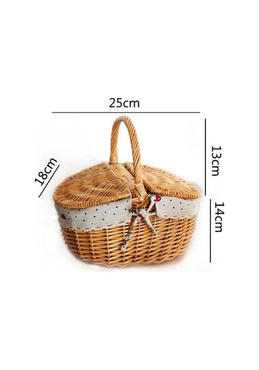 Pazly Cbtx Açık Dokuma Piknik Sepeti Pamuk Keten Kumaş Hasır S Kırmızı Izgara Kahverengi Renk Ahşap