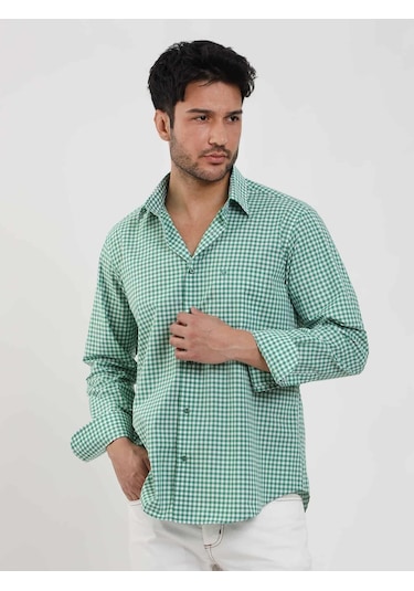 Dufy Yeşil Erkek Regular Fit Kareli Brent Düğmeli Yaka Uzun Kol Gömlek - 102289-yeşil Yeşil