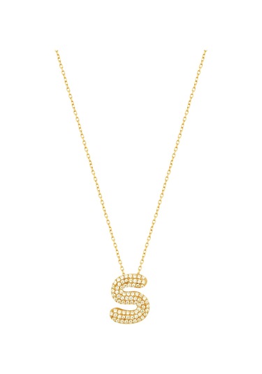 Beyaz Zirkon Taşlı Gümüş Harf Kolye - S Harfi Rose Gold