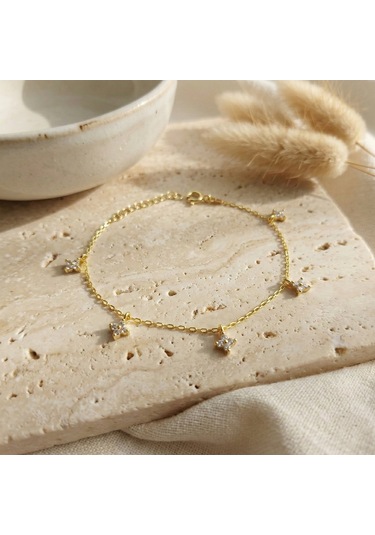 925 Ayar Gümüş Gold Minimal Çiçek Bileklik Altın