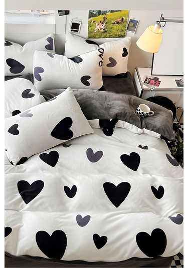Çarşafı Lastikli Tek Kişilik Çift Taraflı Nevresim Takımı Tekblackwhite