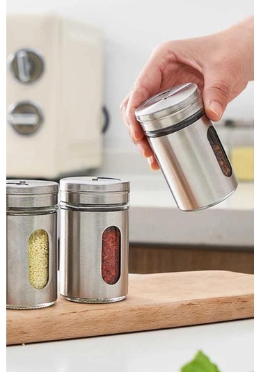 Rossel Premium Metal Kaplamalı Cam Tuz-biber-baharat Kabı Bh-1333 Açık Gri