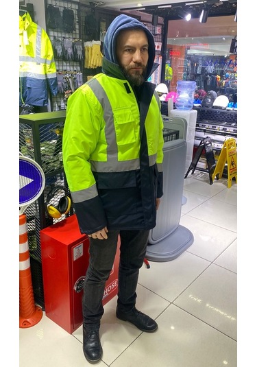 Bondit Kumaştan Kapitoneli Çok Cepli Yerli Işci Parkası / Montu