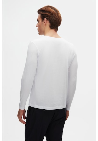 Ds Damat Slim Fit Beyaz Bisiklet Yaka %100 Pamuk Nefes Alabilen Uzun Kollu Body T-shirt 4hc14ort0007m 801
