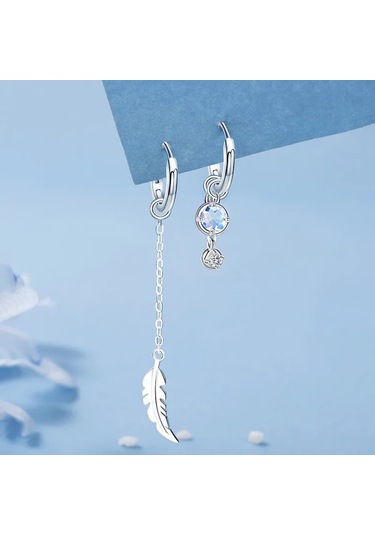 Prosperlink Asimetrik Aytaşı Tüy Damla Küpe - Kadınlar İçin Lüks Püskül Kulak Hattı 90 Karakter Bronzebeyaz0,11 Ct - 0,15 Ct14 Ayaraltınfl - If