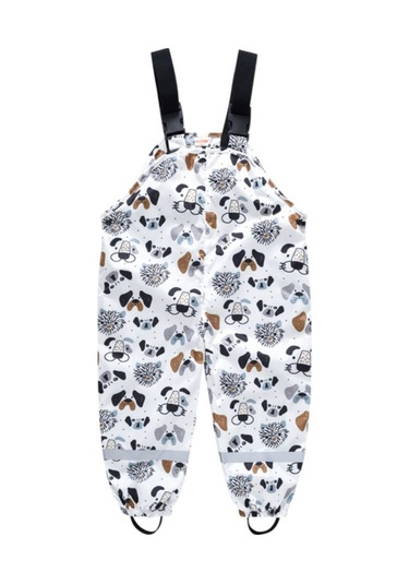 Köpek Desenli Çocuk Yağmur Pantolonu Çocuk Yağmur Tulumu Beyaz