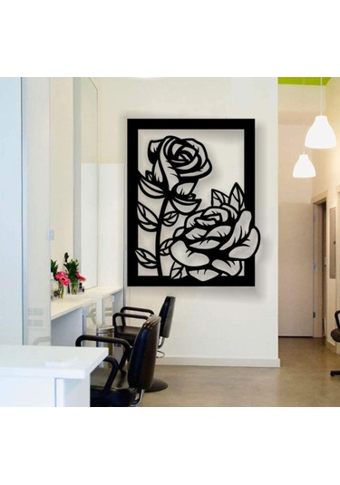 Siyah Ahşap Gül Tablo Duvar Dekoru 3mm Mdf Lazer Kesim