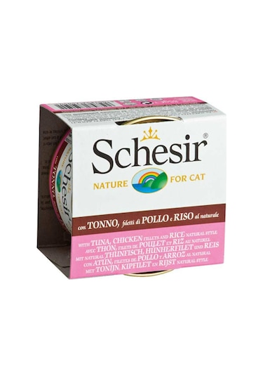 Schesir Ton Balıklı Tavuklu Prinçli Konserve Yetişkin Kedi Maması 85 G