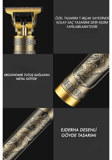 Jasper Metal Gövdeli T Bıçak Saç Ense Sakal Tıraş Makinesi