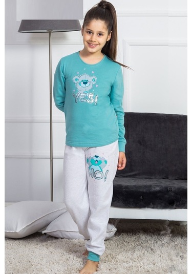 Vienetta Kız Çocuk O Yaka Manşetli Pijama Takım 4027M,3-7 Yaş