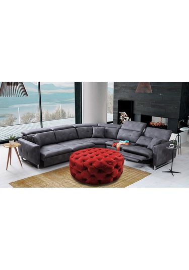 Yuvarlak Chester Model Kapitoneli Oval Orta Puf- Modern Puf Bordo