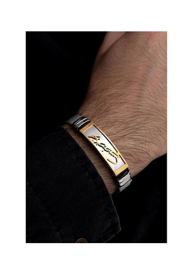 Kemal Atatürk İmzalı Hasır Kemer Kordonlu Çelik Bileklik 22cm Gold - Gümüş
