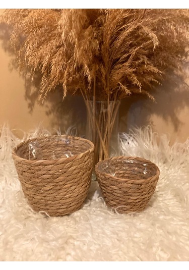 V Şeklinde Hasır Kalın Örgü İçi Poşetli Saksılık Küçük Ve En Küçük Boy