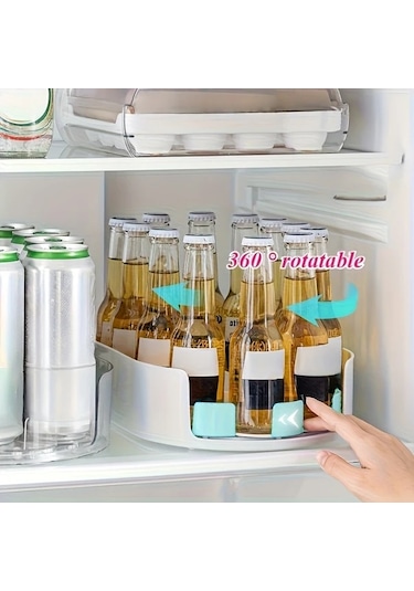 Honeybeeshop Bej Şeffaf Plastik Mutfak Depolama Tepsisı 360 Dönen Ayrılabilir Çok Bölmeli Raf Bej