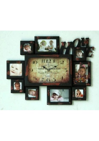 MUTFAK SAATLERİ SERİSİ-MB FOTOĞRAF ÇERÇEVELİ KOYU DUVAR SAATİ Ahşap