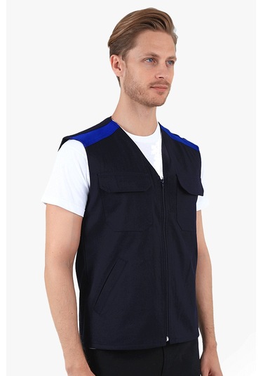 V Yakalı Yelek Lacivert - Saks Mavi
