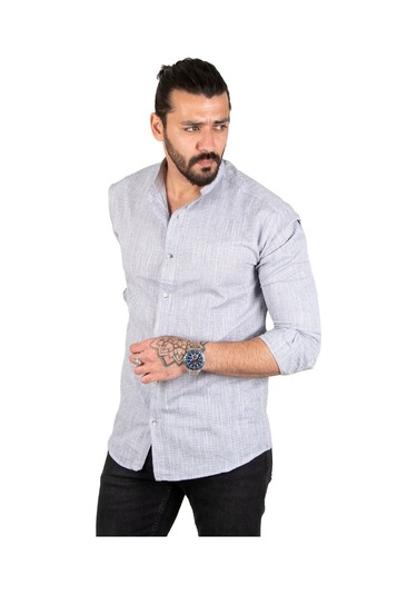 Deepsea Erkek Gri Çizgili Likralı Hakim Yaka Gömlek Gri Deepsea Erkek Gri Çizgili Likralı Hakim Yaka Gömlek Gri