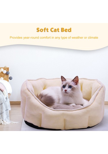Leezsing Yuvarlak Kedi Yatağı Evcil Hayvan Yatağı 18in Küçük Yıkanabilir Köpek Yatağı Yavru Köpekler Ve Kediler İçin Kaymaz Tabanlı