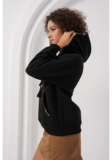 Bigdart 55443 Nakışlı Oversize Sweatshirt - Siyah