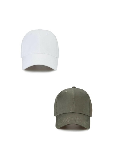 Unisex Ayarlanabilir Spor Haki-beyaz Basic Kep Şapka 2'li Set Haki Yeşil