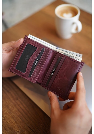 Bayderi Lisande Hakiki Deri Kibar Erkek Cüzdanı - Crazy Bordo