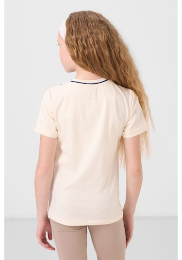 Ekru Pamuklu O Yaka Standart Fit Basic Kız Çocuk T-shirt - 75177 Ekru