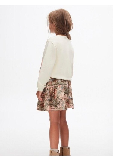 Kız Çocuk Pamuklu Orta Kalınlık Batik Desenli Sweatshirt-14714 KREM