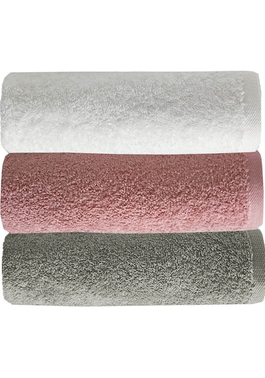 3 Lü Renkli El Yüz Havlu Seti %100 Pamuklu Natural Harmony Gülkurusu