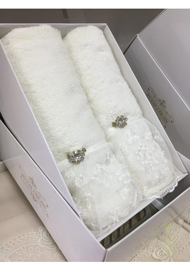 Secret House Billur Fransız Dantel Bambu Kutulu 2 Li Havlu Krem