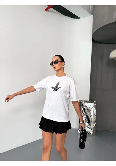 Tanla Butik Kısa Kol Baskılı T-shirt - Beyaz Beyaz