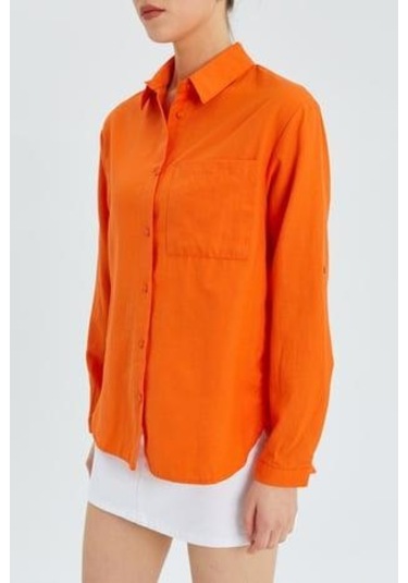 9942 Kadın Oxford Uzun Kol Basic Gömlek Oranj Oranj