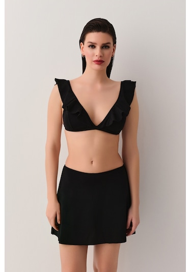 Suwen Volanlı Etek Sbn25620012 Siyah