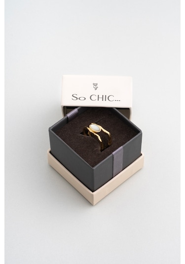 Sedef Masalı 18 Ayar Sarı Altın Kaplama Ayarlanabilir Gümüş Yüzük Sarı