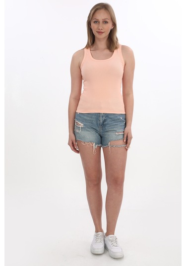 Monox Kadın Fitilli Likralı Pamuklu Askılı Atlet Somon