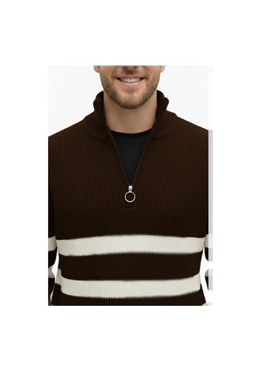 Deepsea Erkek Kahve Yarım Fermuarlı Oversize Kesim Triko Kazak Pamuklu Yumuşak Örgü Çizgili Kazak 2608513 Kahve Deepsea Erkek Kahve Yarım Fermuarlı Oversize Kesim Triko Kazak Pamuklu Yumuşak Örgü Çizgili Kazak 2608513 Kahve