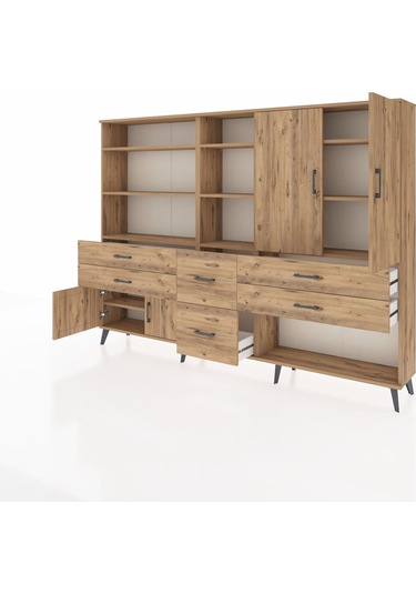 Arges Dolap 10 Raflı 6 Çekmeceli 4 Kapaklı 220x30x163 Çam-çam Çam-çam