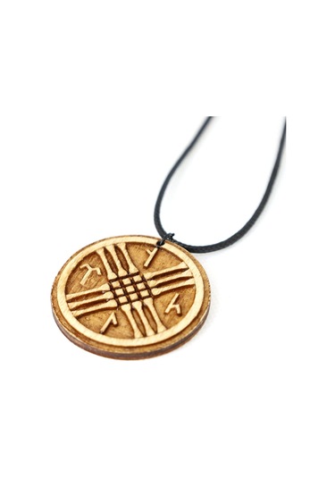 Tengri Tamga Türk Ahşap Tahta Kolye Ucu Sembol Deri İp Rölyef Kabartmalı El Yapımı 3.5cm Unisex Kahverengi