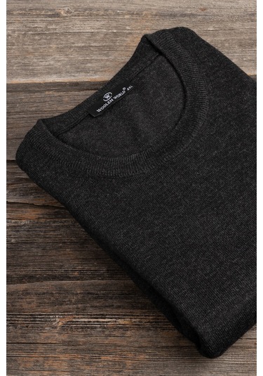 Woolen World Bisiklet Yaka Battal Büyük Boy Yünlü Triko Kazak Antrasit