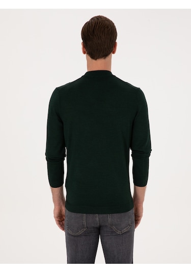 Cacharel Zümrüt Slim Fit Yün Karışımlı Çeyrek Balıkçı Yaka Basic Triko Kazak Yesıl