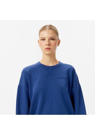Nautica Kadın Mavi Regular Fit Sweatshirt Düz 47k101t Mavi