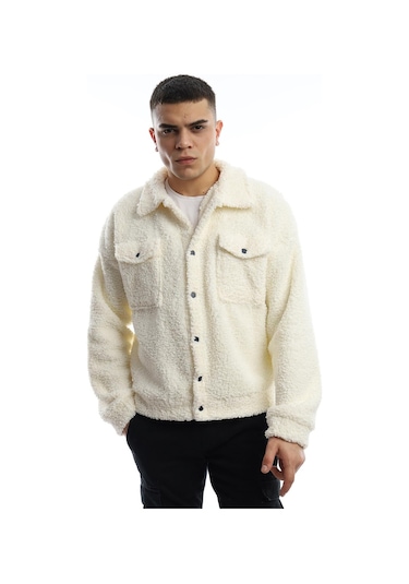Erkek Kıvırçık Peluş Cıt Cıt Kapamalı Ceket Ekru