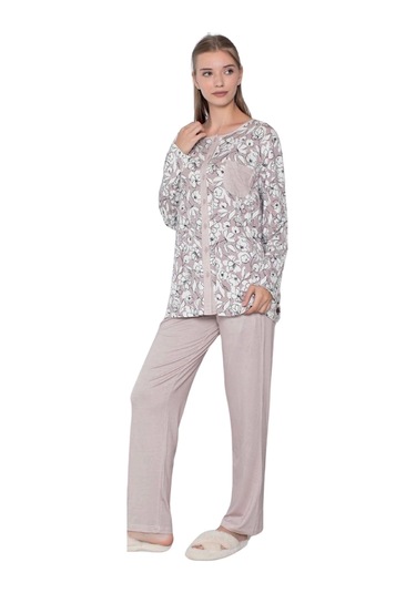 Limissi Viskon Desenli Pijama Takımı Vizon